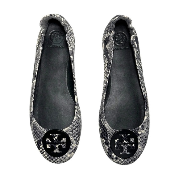 Tory Burch Tri Color Python Embossed Leather Minnie Flats Size 8.5 Animal Print - Picture 4 of 16